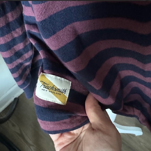 Tracksmith Navy and Burgundy Striped Longsleeve Shirt XL - Picture 2 of 5